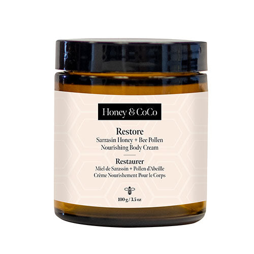 Restore: Body Butter jar. Naturally moisturizing with Sarrasin Honey and Bee Pollen by Honey & CoCo. 